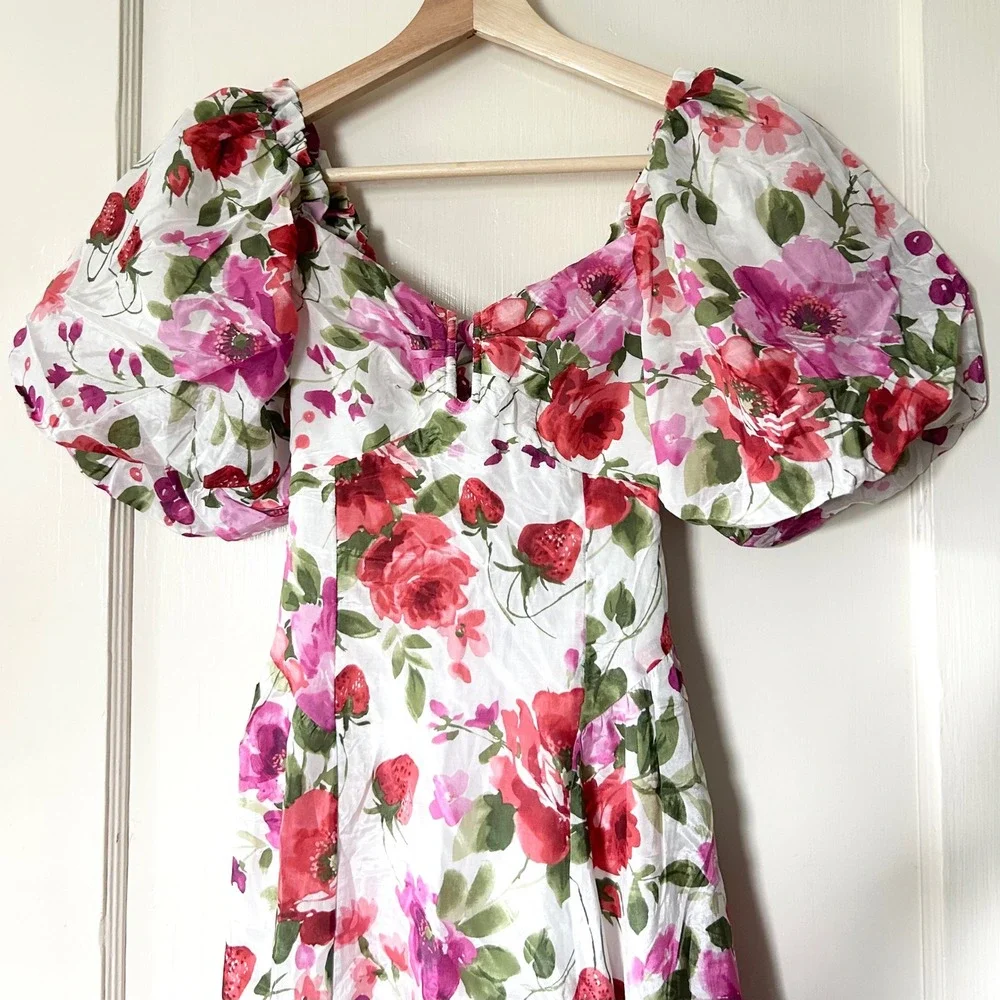 NWT A&F Hardware Drama Puff Sleeve Maxi Dress Pink Floral XXS Petite Cottagecore